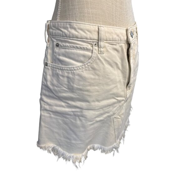 Free People We The Free White Denim Frayed Hem Mini Skirt Size 28 - Picture 3 of 8